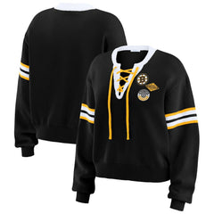 Boston Bruins WEAR by Erin Andrews Women's Cropped Lace-Up Sweater -  NHL