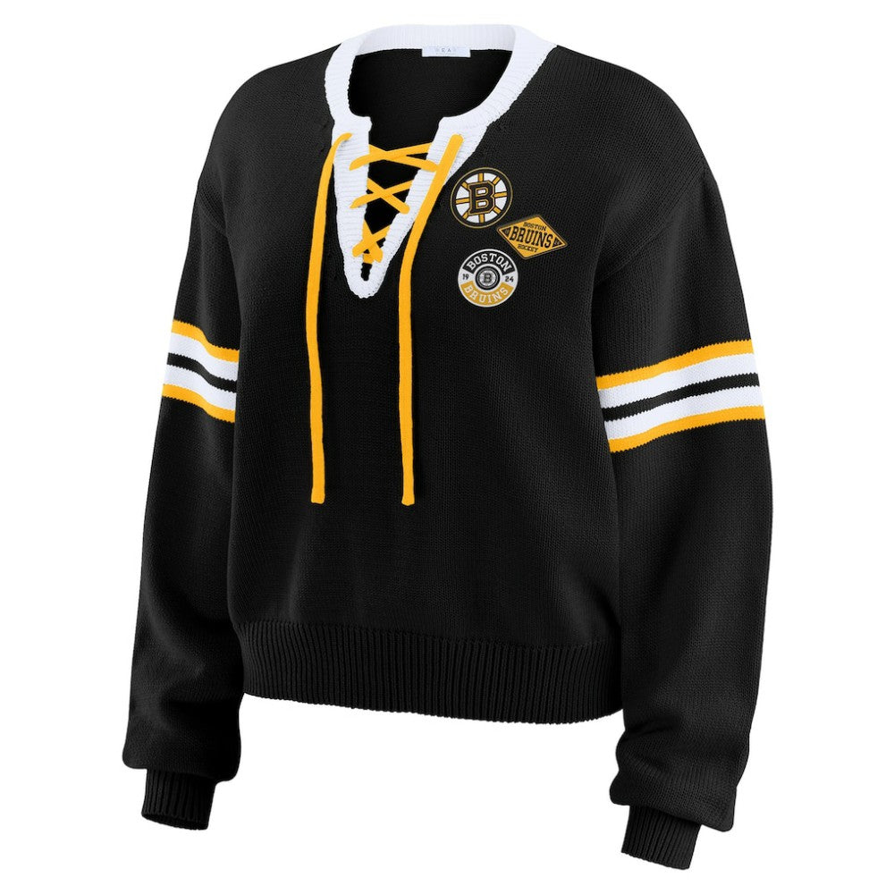 Boston Bruins WEAR by Erin Andrews Women's Cropped Lace-Up Sweater -  NHL