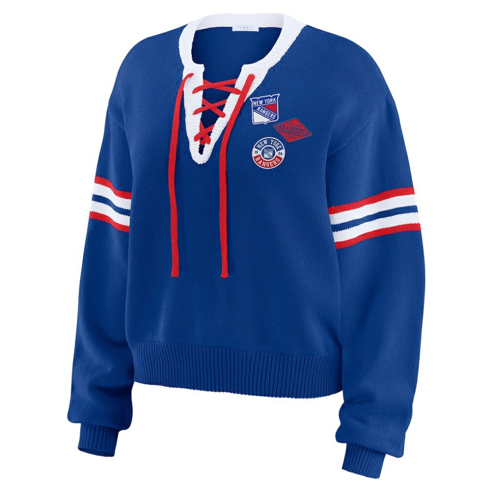 New York Rangers WEAR by Erin Andrews Women's Cropped Lace-Up Sweater -  NHL