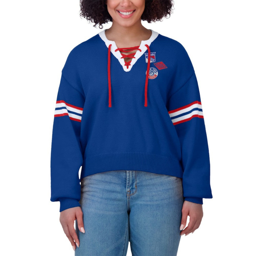 New York Rangers WEAR by Erin Andrews Women's Cropped Lace-Up Sweater -  NHL