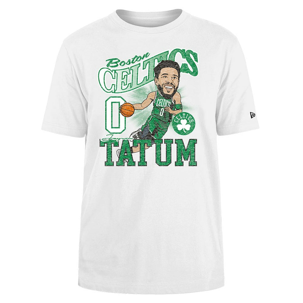 White Jayson Tatum Boston Celtics Caricature Player T-Shirt | NBA