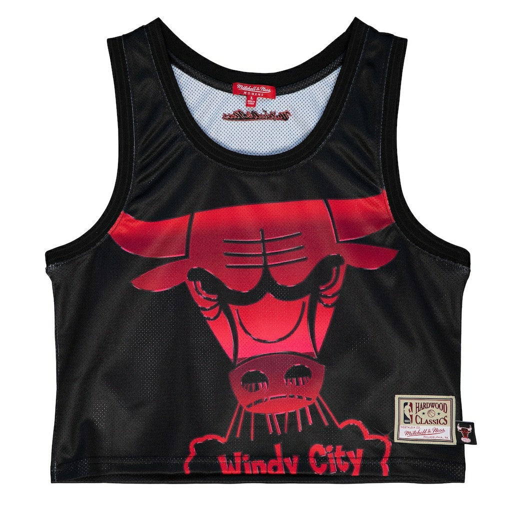 Black Chicago Bulls Women's Hardwood Classics Big Face 4.0 Cropped Tank Top sale | NBA