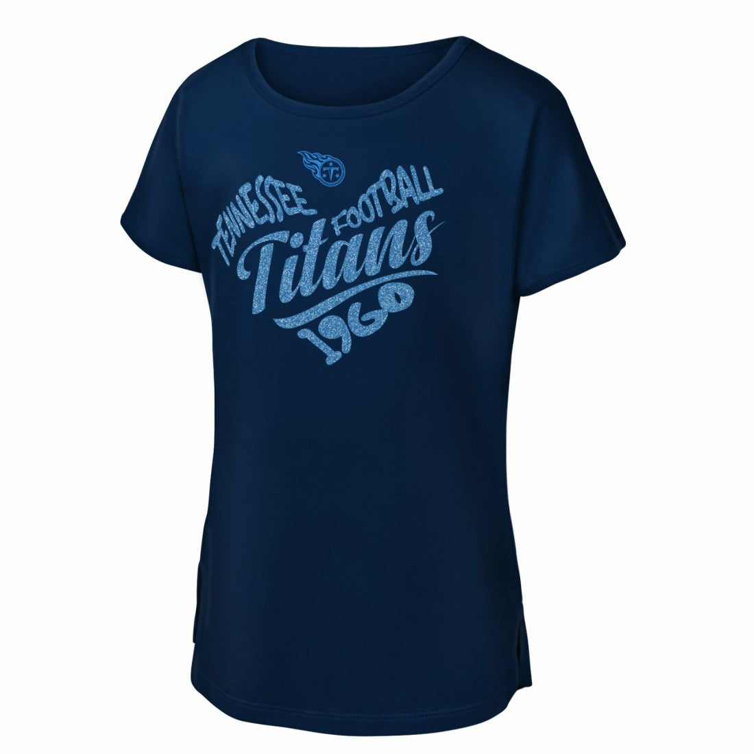 Tennessee Titans Girls Youth Script Heart Dolman T-Shirt | NFL Discount