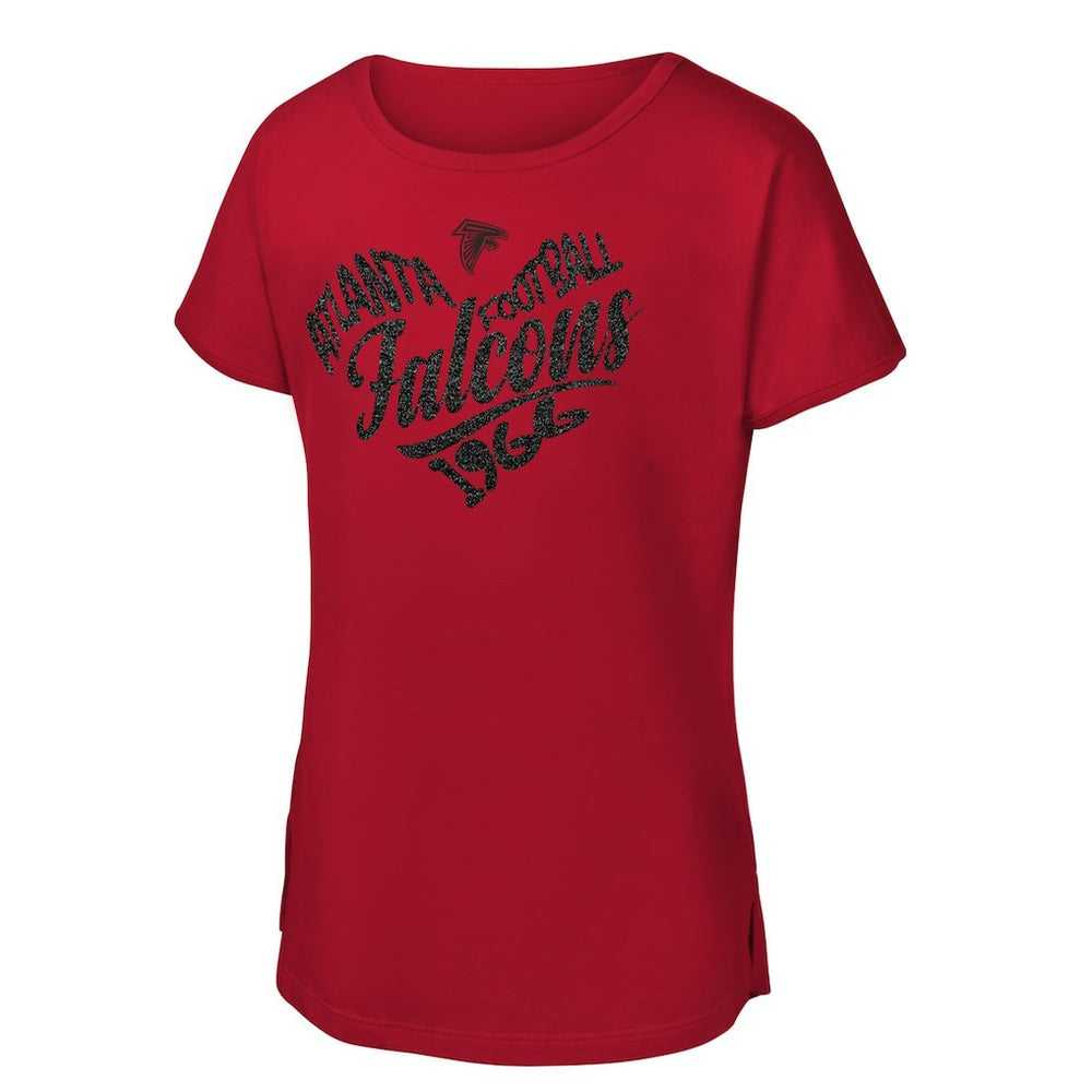 Atlanta Falcons Girls Youth Script Heart Dolman T-Shirt | NFL Outlet