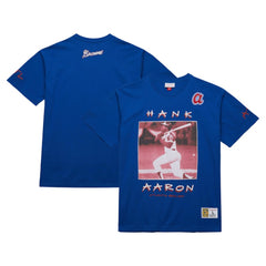 Hank Aaron Atlanta Braves Mitchell & Ness Cooperstown Collection Heavyweight Premium Player Vintage Logo T-Shirt - MLB T-shirts
