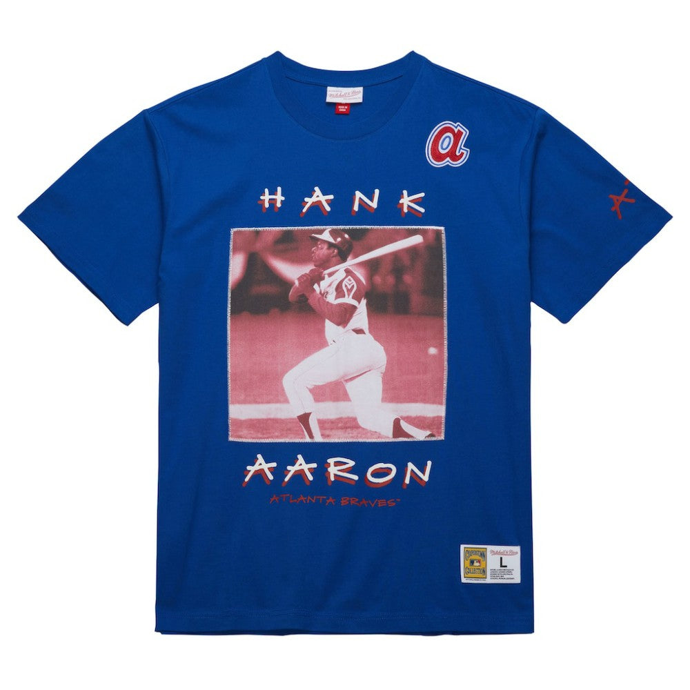 Hank Aaron Atlanta Braves Mitchell & Ness Cooperstown Collection Heavyweight Premium Player Vintage Logo T-Shirt - MLB T-shirts