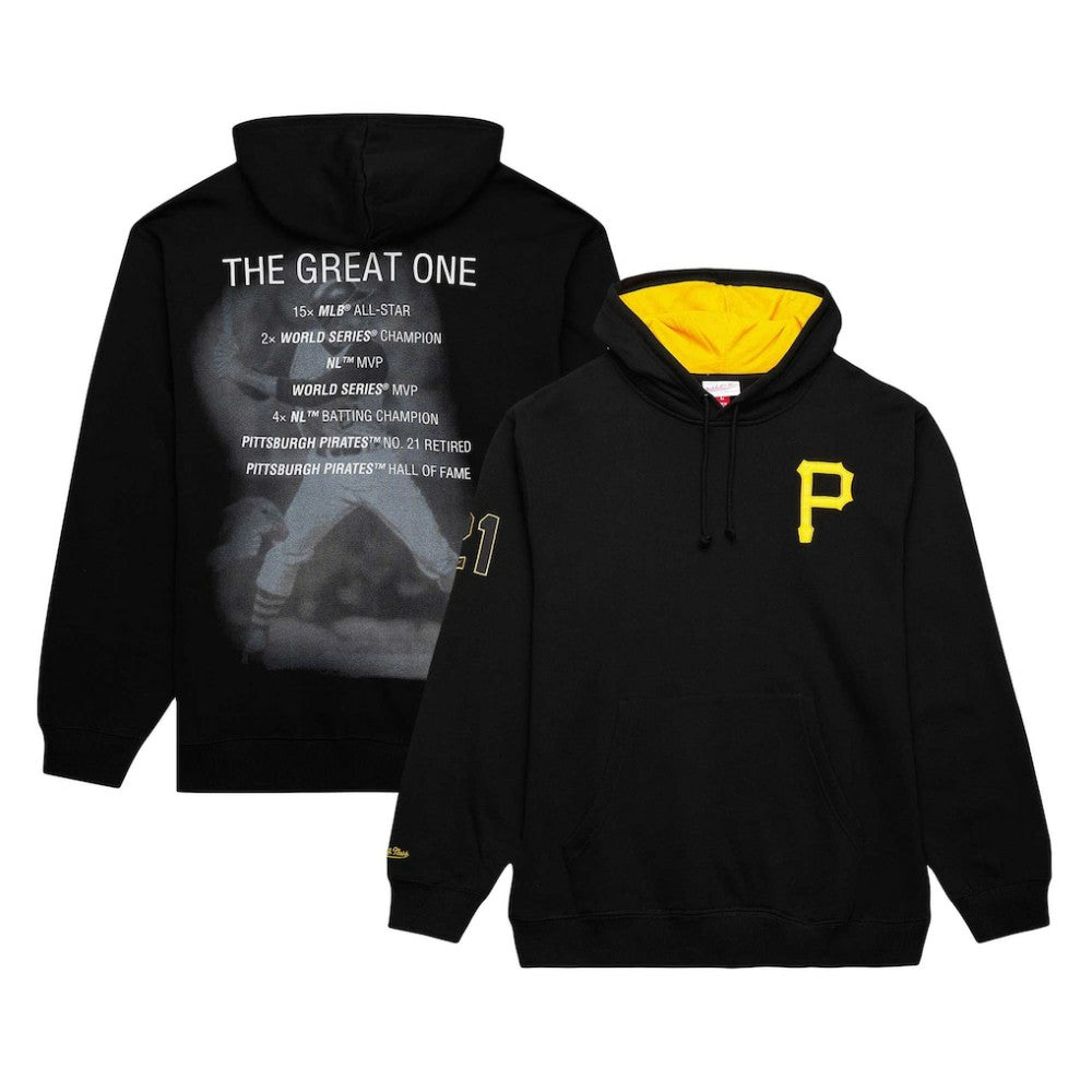 Roberto Clemente Pittsburgh Pirates Mitchell & Ness Vintage Logo Name & Number Pullover Hoodie - MLB Hoodies