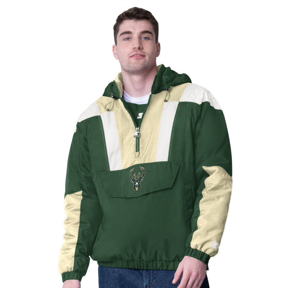 Hunter Green/Cream Milwaukee Bucks Starter Charger Half-Zip Pullover Jacket- Hunter Green/Cream outlet | NBA