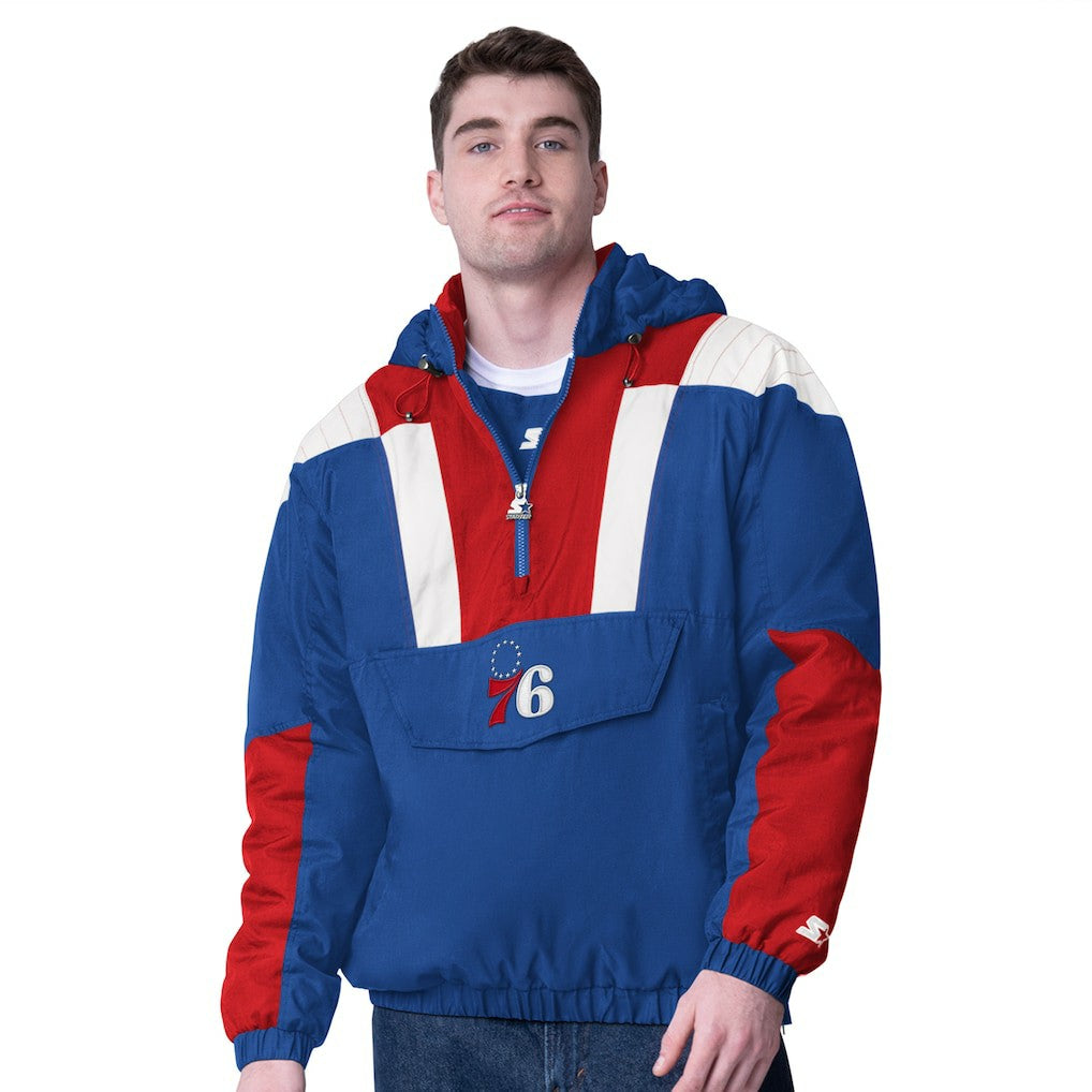 Royal/Red Philadelphia 76ers Starter Charger Half-Zip Pullover Jacket- Royal/Red outlet | NBA