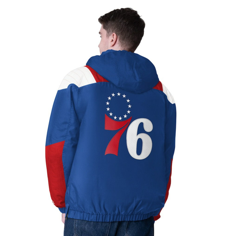 Royal/Red Philadelphia 76ers Starter Charger Half-Zip Pullover Jacket- Royal/Red outlet | NBA