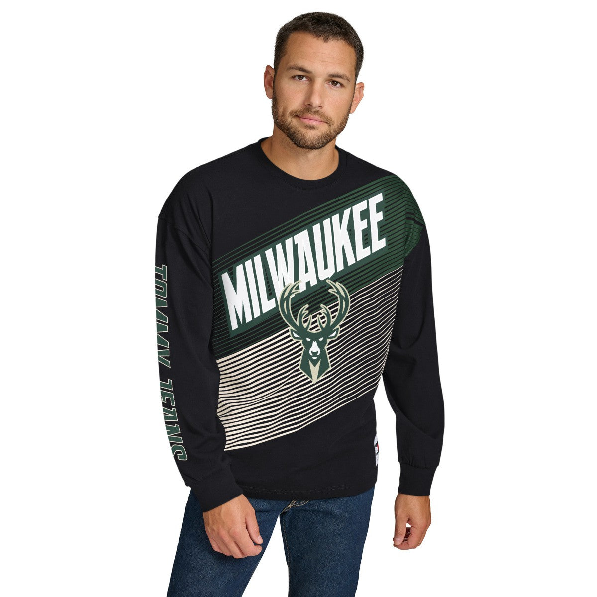 Black Milwaukee Bucks Tommy Jeans Lucas Long Sleeve T-Shirt | NBA