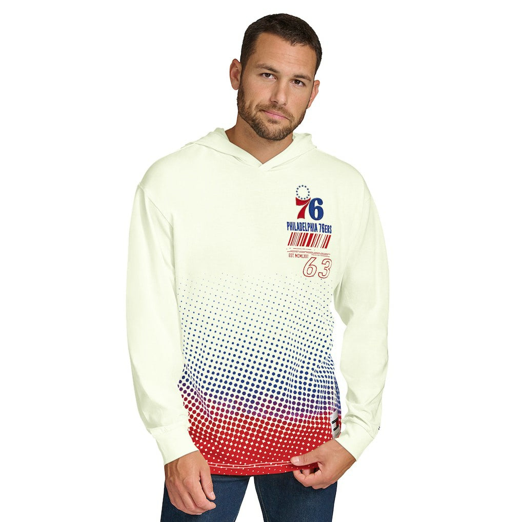 Cream Philadelphia 76ers Tommy Jeans Ben Vintage Applique Long Sleeve Hoodie T-Shirt | NBA