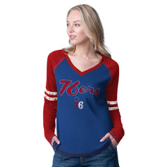 Royal/Red Philadelphia 76ers G-III 4Her by Carl Banks Women's Winner Waffle Knit Thermal Long Sleeve Tri-Blend T-Shirt | NBA