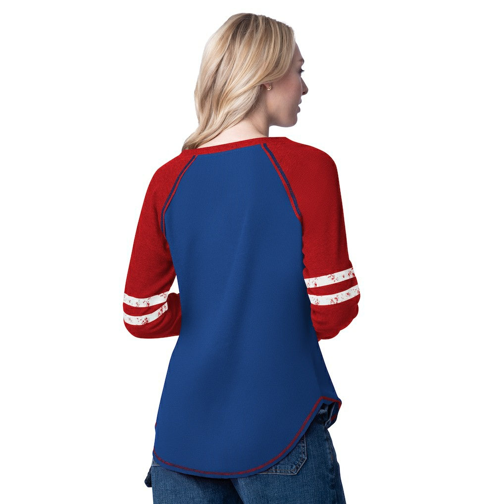 Royal/Red Philadelphia 76ers G-III 4Her by Carl Banks Women's Winner Waffle Knit Thermal Long Sleeve Tri-Blend T-Shirt | NBA