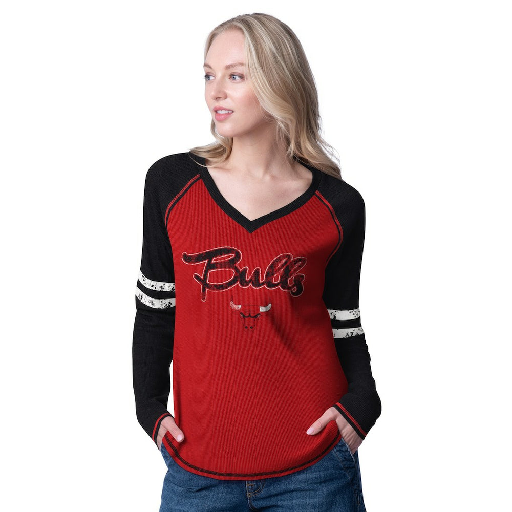 Red/Black Chicago Bulls G-III 4Her by Carl Banks Women's Winner Waffle Knit Thermal Long Sleeve Tri-Blend T-Shirt sale | NBA