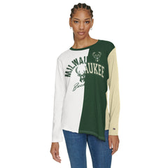White/Hunter Green Milwaukee Bucks Tommy Jeans Women's Amelia Color Blocked Long Sleeve T-Shirt | NBA