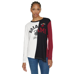 White/Black Miami Heat Tommy Jeans Women's Amelia Color Blocked Long Sleeve T-Shirt | NBA