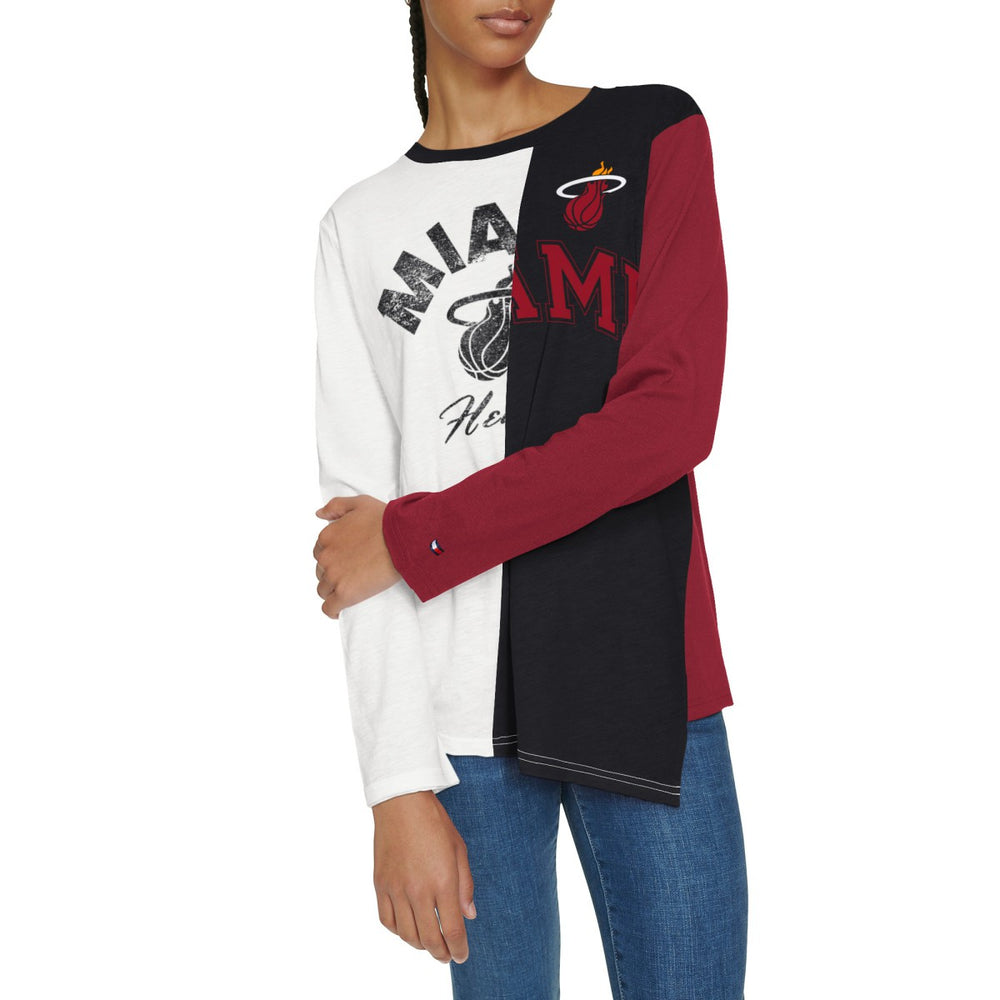 White/Black Miami Heat Tommy Jeans Women's Amelia Color Blocked Long Sleeve T-Shirt | NBA