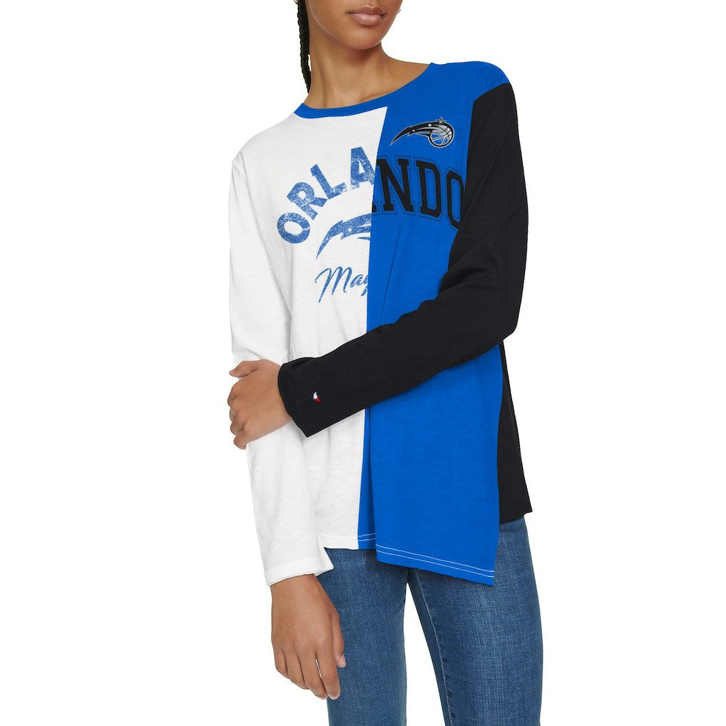 White/Blue Orlando Magic Tommy Jeans Women's Amelia Color Blocked Long Sleeve T-Shirt | NBA
