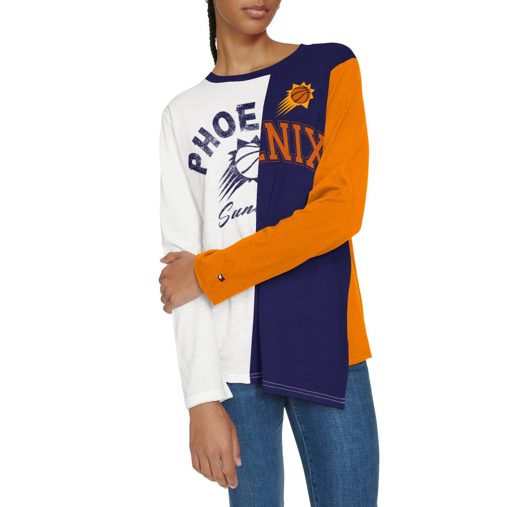 White/Purple Phoenix Suns Tommy Jeans Women's Amelia Color Blocked Long Sleeve T-Shirt | NBA