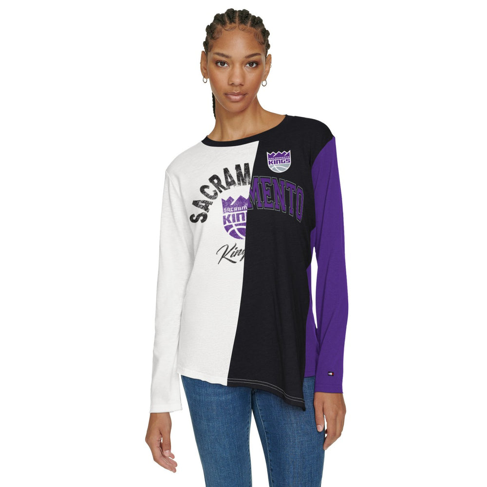 White/Black Sacramento Kings Tommy Jeans Women's Amelia Color Blocked Long Sleeve T-Shirt | NBA