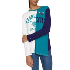 White/Teal Charlotte Hornets Tommy Jeans Women's Amelia Color Blocked Long Sleeve T-Shirt | NBA
