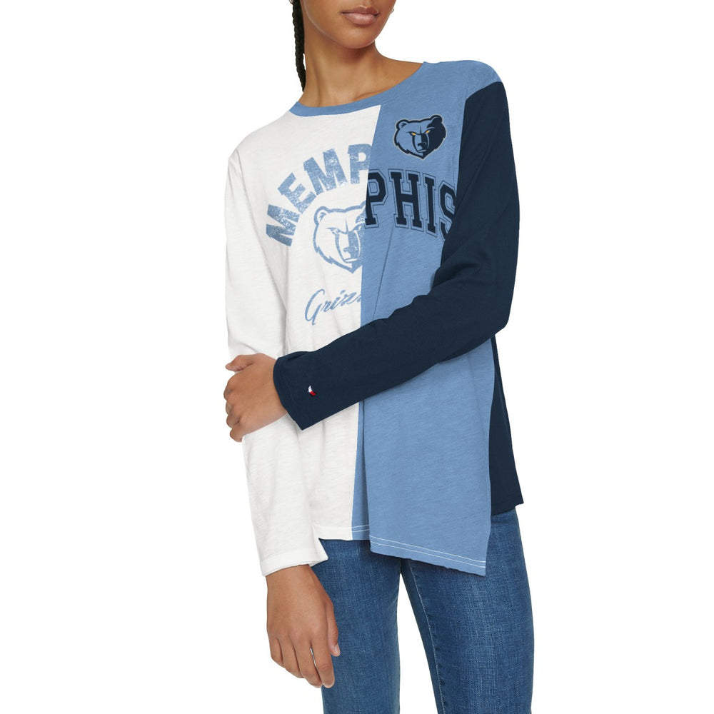 White/Light Blue Memphis Grizzlies Tommy Jeans Women's Amelia Color Blocked Long Sleeve T-Shirt | NBA