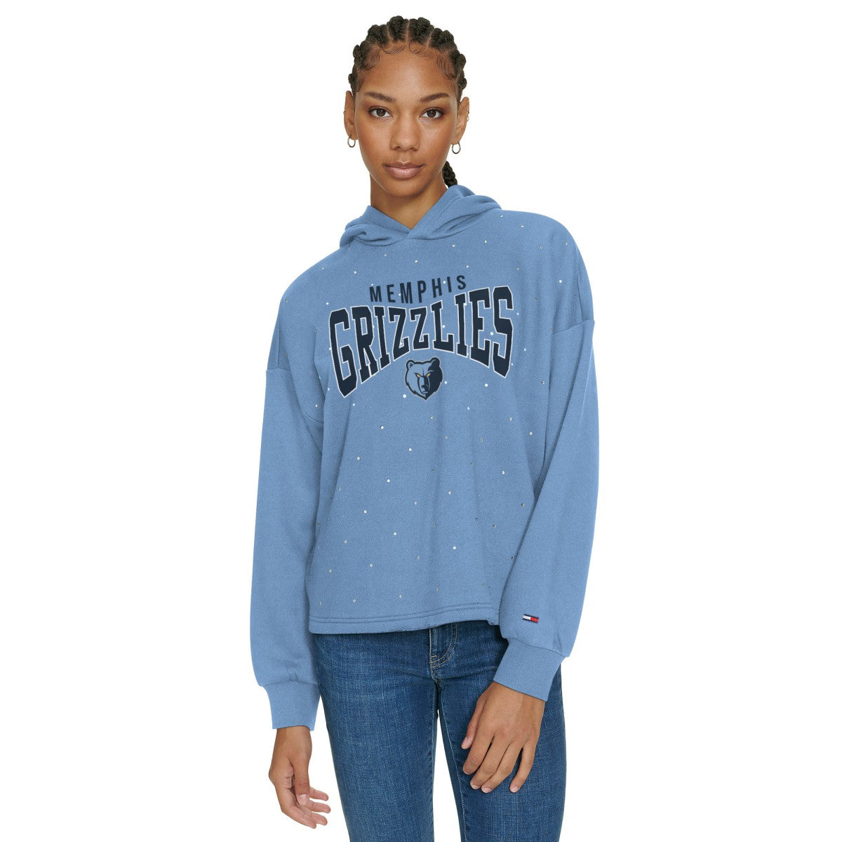 Light Blue Memphis Grizzlies Tommy Jeans Women's Stella Cropped Pullover Hoodie | NBA