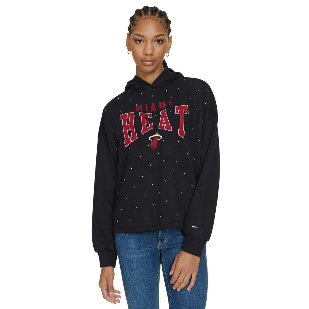 Black Miami Heat Tommy Jeans Women's Stella Cropped Pullover Hoodie | NBA