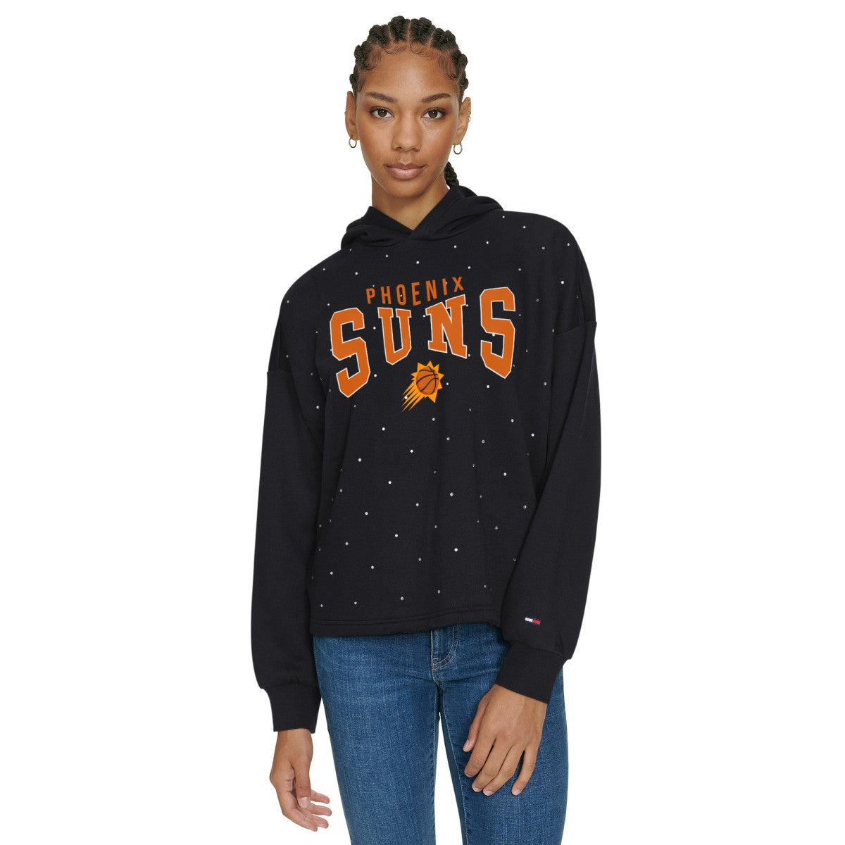 Black Phoenix Suns Tommy Jeans Women's Stella Cropped Pullover Hoodie | NBA