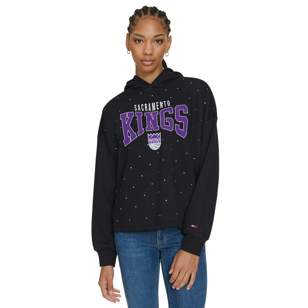 Black Sacramento Kings Tommy Jeans Women's Stella Cropped Pullover Hoodie | NBA