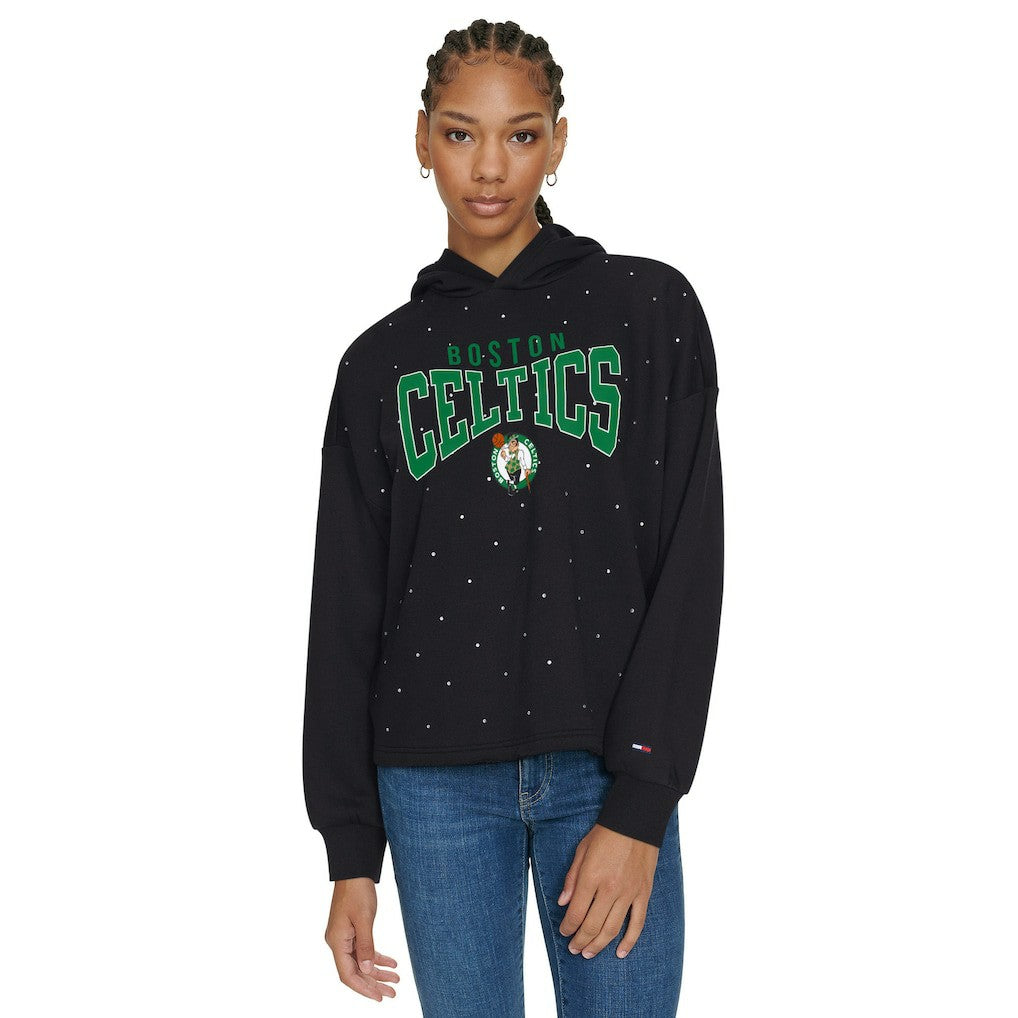 Black Boston Celtics Tommy Jeans Women's Stella Cropped Pullover Hoodie | NBA