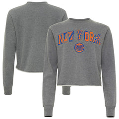 Heather Gray New York Knicks Sportiqe Women's Varsity Collection Kacey Cropped Pullover Sweatshirt | NBA