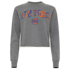 Heather Gray New York Knicks Sportiqe Women's Varsity Collection Kacey Cropped Pullover Sweatshirt | NBA