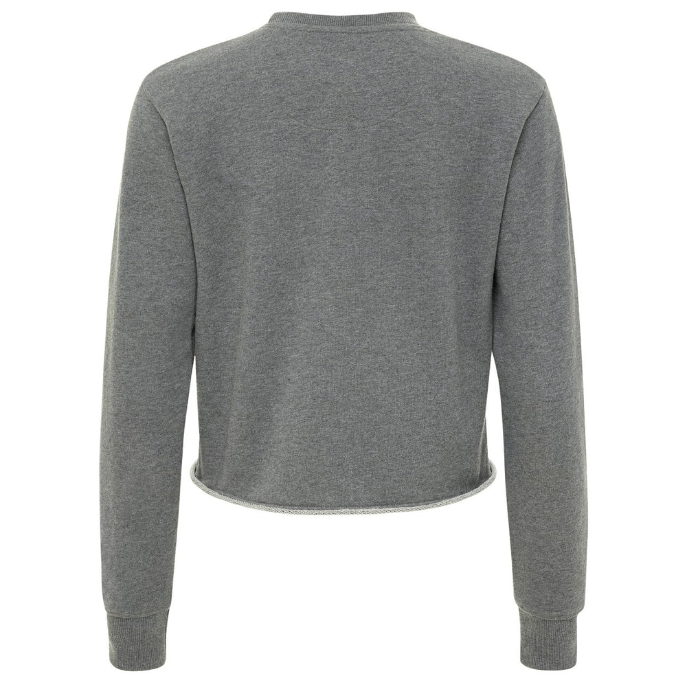 Heather Gray New York Knicks Sportiqe Women's Varsity Collection Kacey Cropped Pullover Sweatshirt | NBA