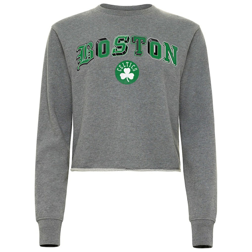 Heather Gray Boston Celtics Sportiqe Women's Varsity Collection Kacey Cropped Pullover Sweatshirt | NBA