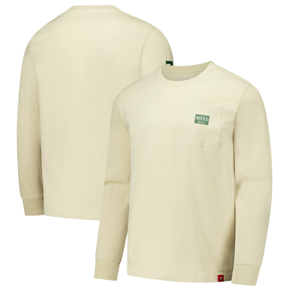 Cream Milwaukee Bucks Sportiqe Unisex Wales Heavyweight Pocket Long Sleeve T-Shirt | NBA