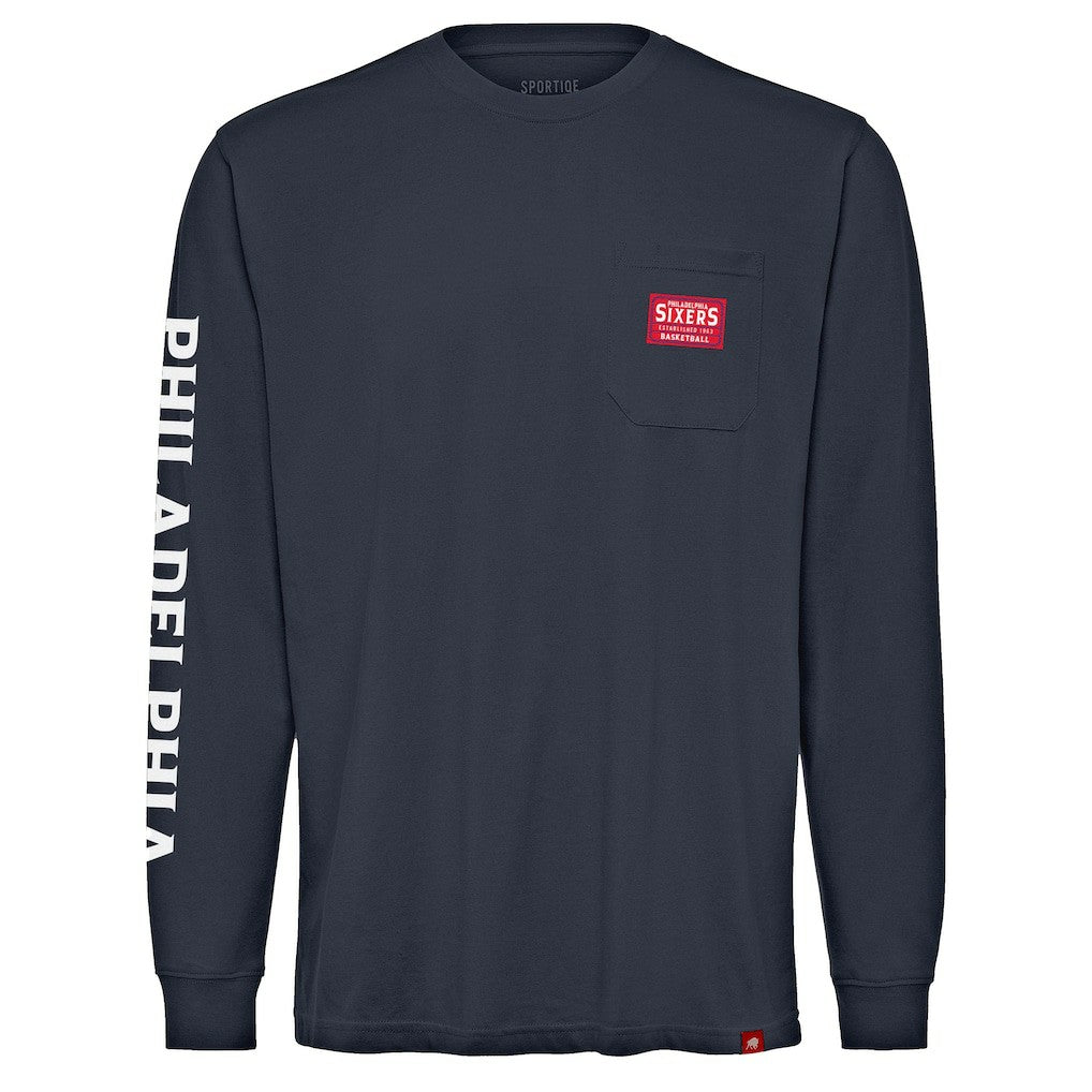 Navy Philadelphia 76ers Sportiqe Unisex Wales Heavyweight Pocket Long Sleeve T-Shirt | NBA