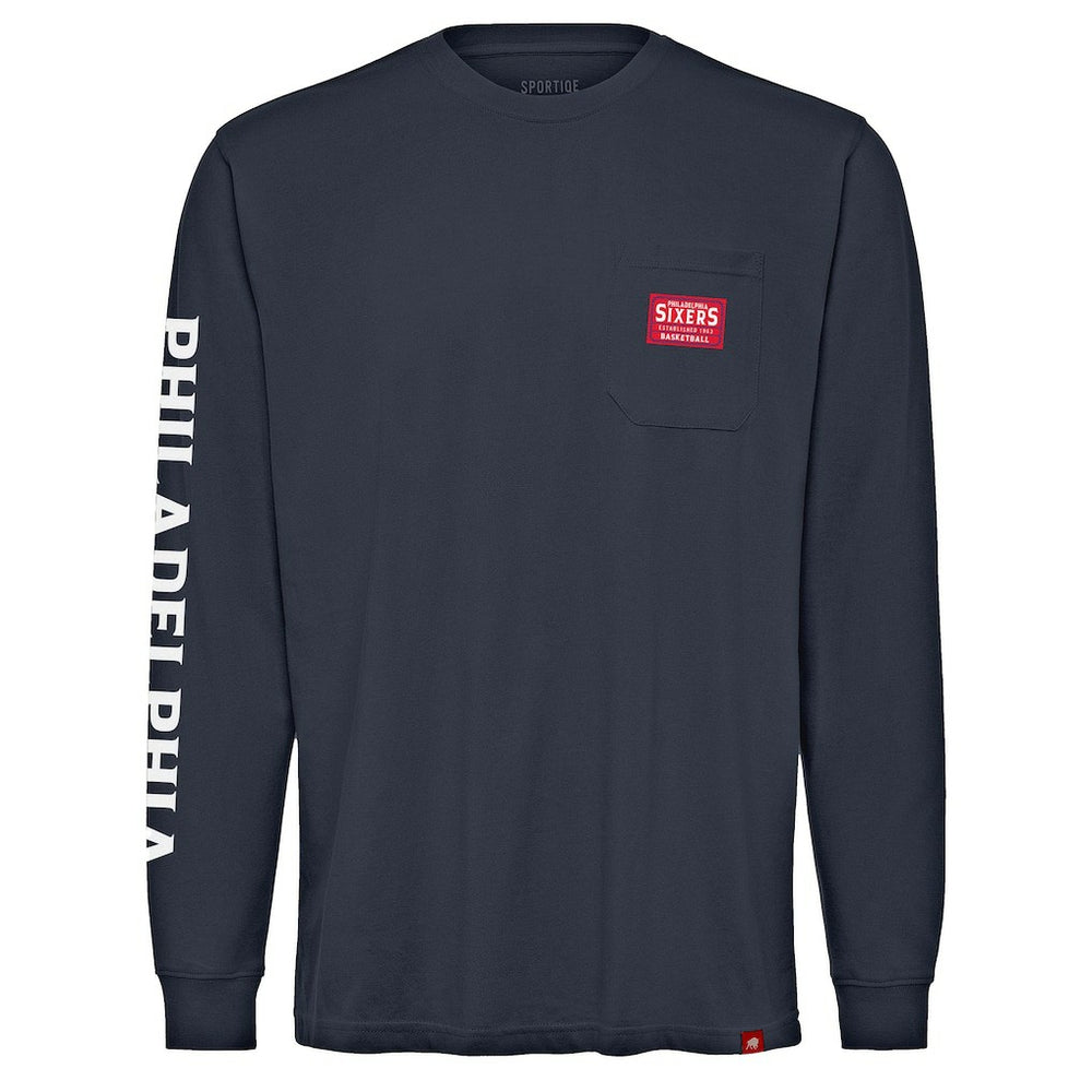 Navy Philadelphia 76ers Sportiqe Unisex Wales Heavyweight Pocket Long Sleeve T-Shirt | NBA