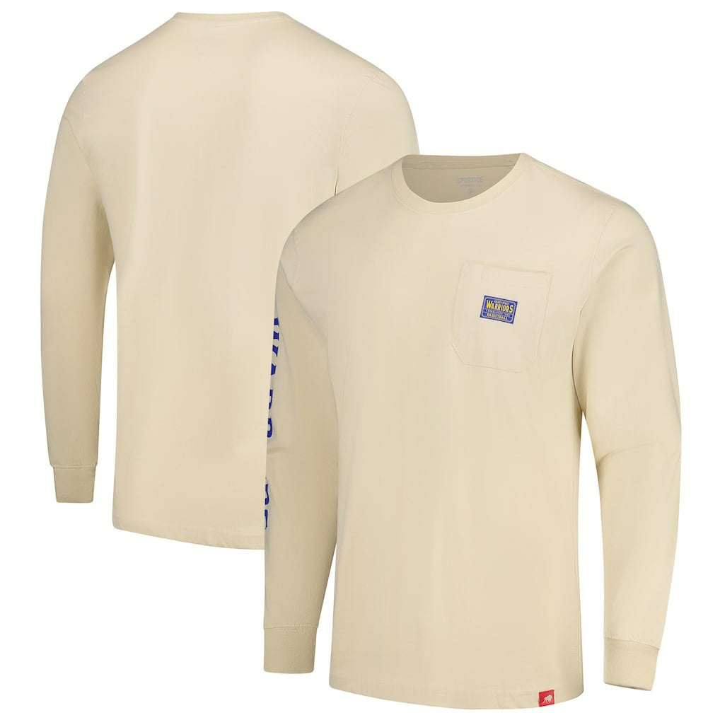 Cream Golden State Warriors Sportiqe Unisex Wales Heavyweight Pocket Long Sleeve T-Shirt sale | NBA