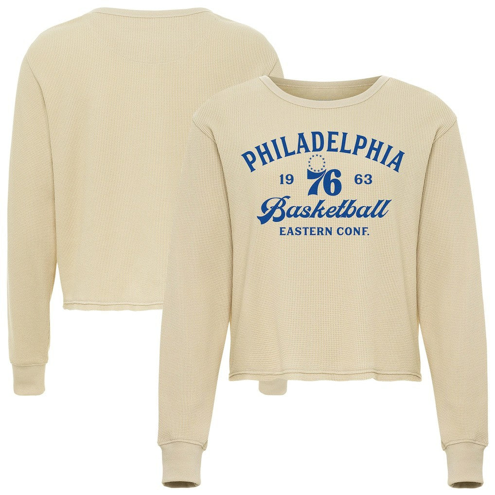 Cream Philadelphia 76ers Sportiqe Unisex High Country Collection Cullen Waffle Knit Long Sleeve T-Shirt | NBA