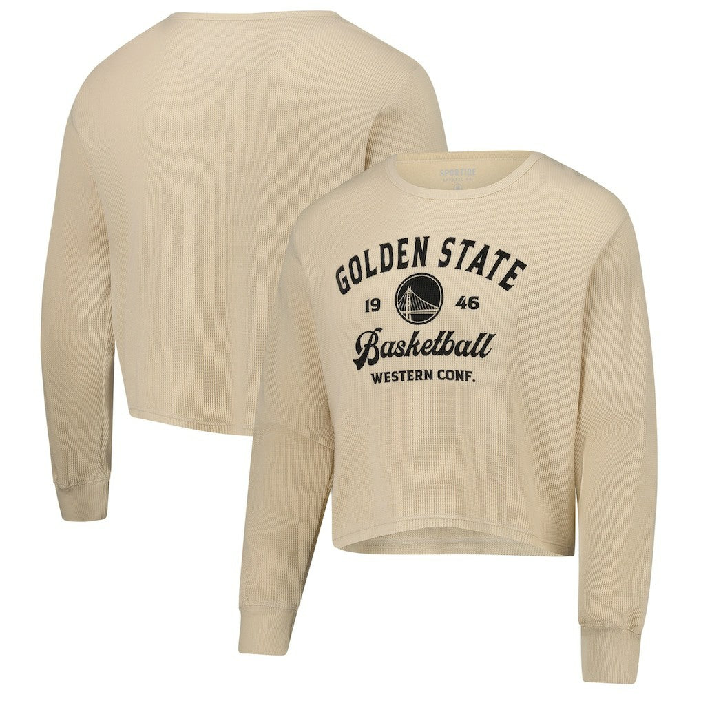Cream Golden State Warriors Sportiqe Unisex High Country Collection Cullen Cropped Waffle Knit Long Sleeve T-Shirt sale | NBA