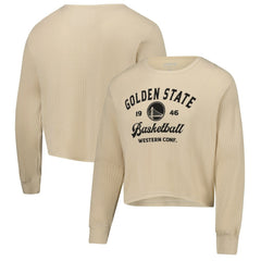 Cream Golden State Warriors Sportiqe Unisex High Country Collection Cullen Cropped Waffle Knit Long Sleeve T-Shirt sale | NBA