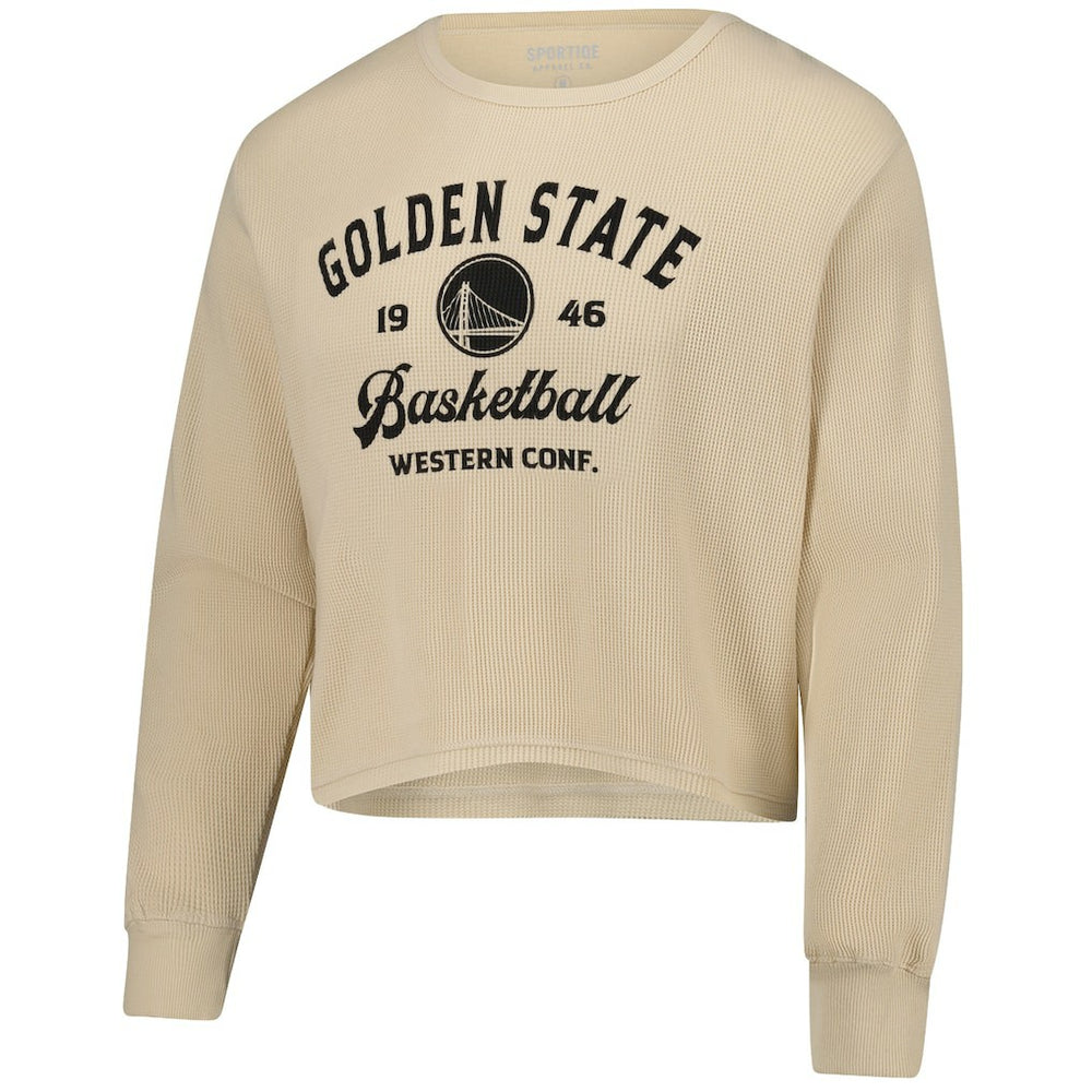 Cream Golden State Warriors Sportiqe Unisex High Country Collection Cullen Cropped Waffle Knit Long Sleeve T-Shirt sale | NBA