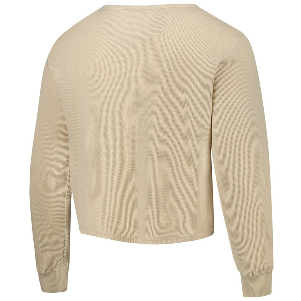 Cream Golden State Warriors Sportiqe Unisex High Country Collection Cullen Cropped Waffle Knit Long Sleeve T-Shirt sale | NBA
