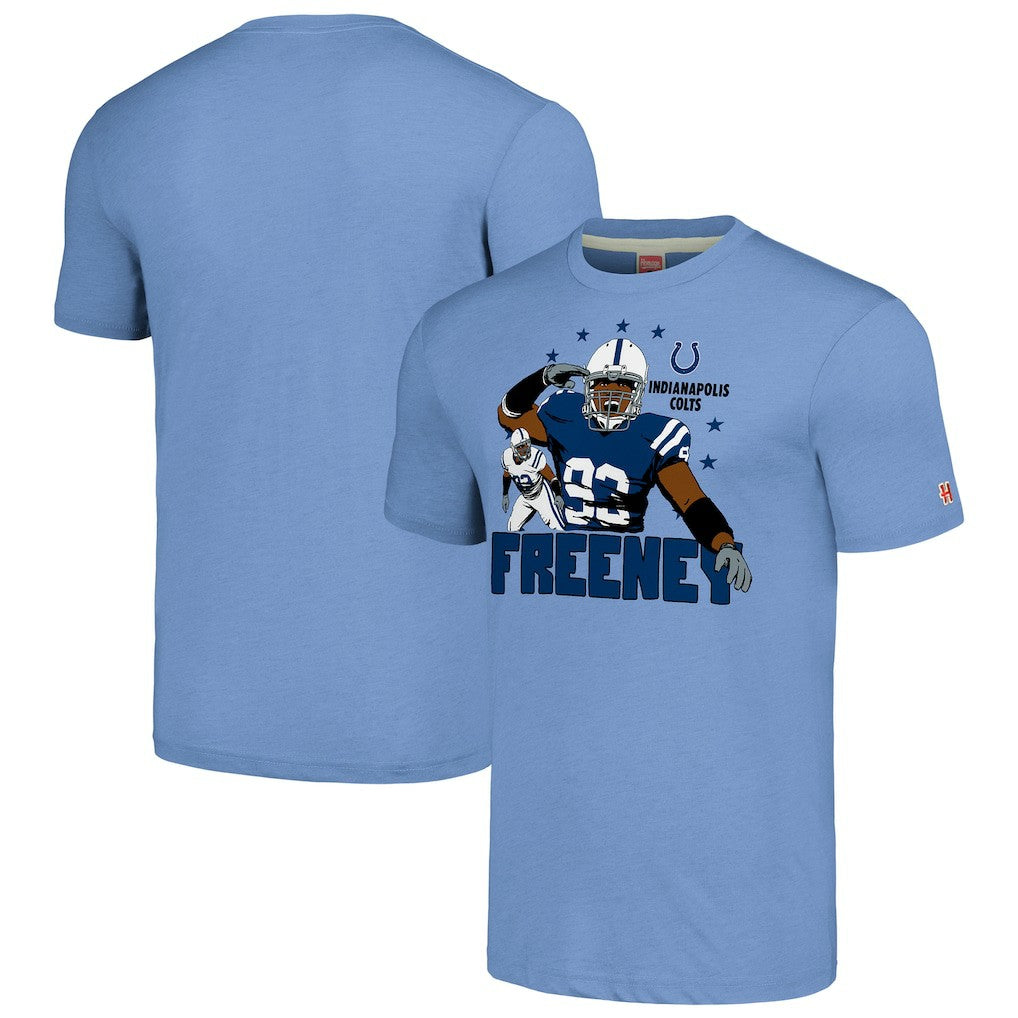 Indianapolis Colts Dwight Freeney  Homage Unisex Caricature Retired Player Tri-Blend T-Shirt | NFL Sale