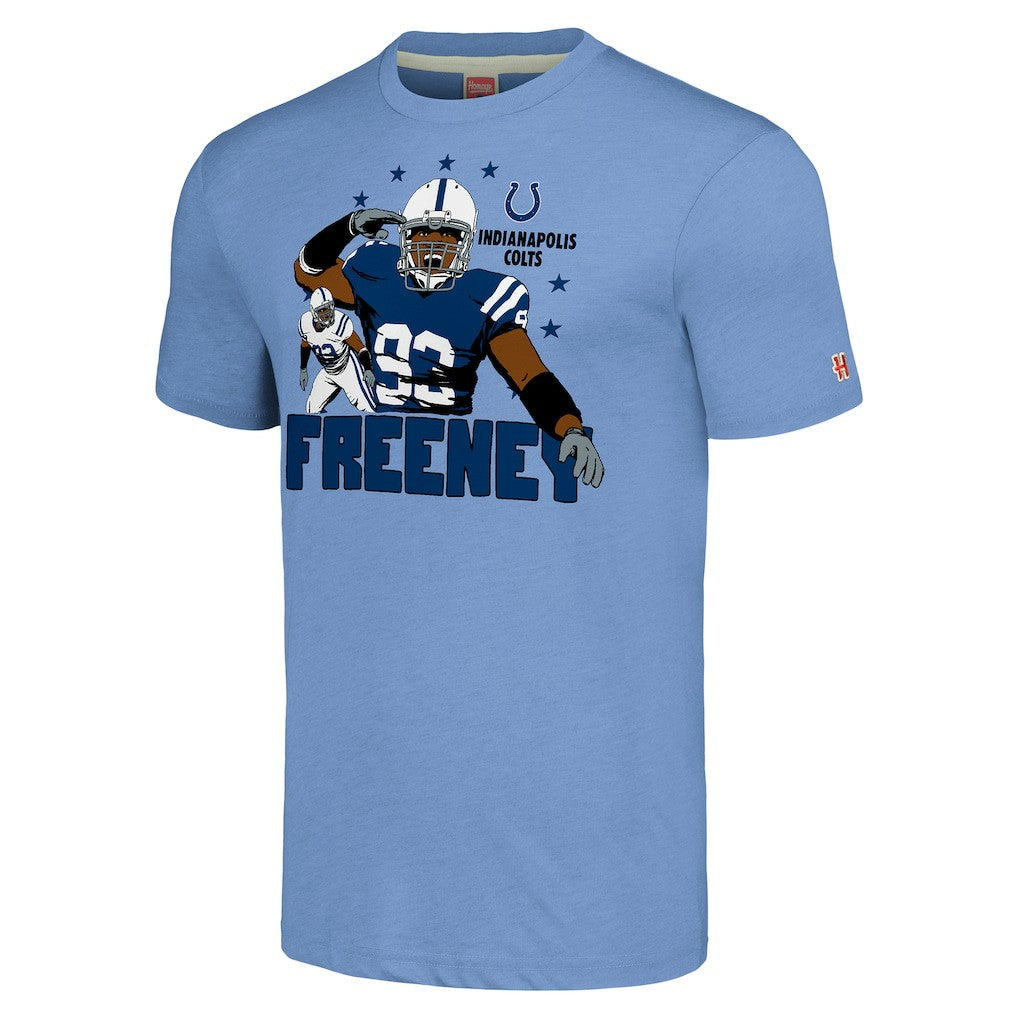 Indianapolis Colts Dwight Freeney  Homage Unisex Caricature Retired Player Tri-Blend T-Shirt | NFL Sale