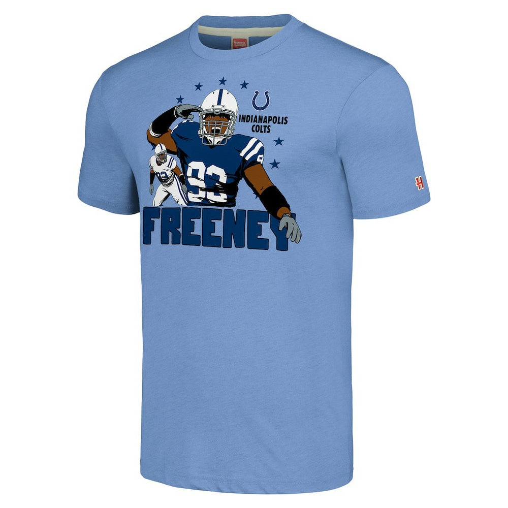 Indianapolis Colts Dwight Freeney  Homage Unisex Caricature Retired Player Tri-Blend T-Shirt | NFL Sale