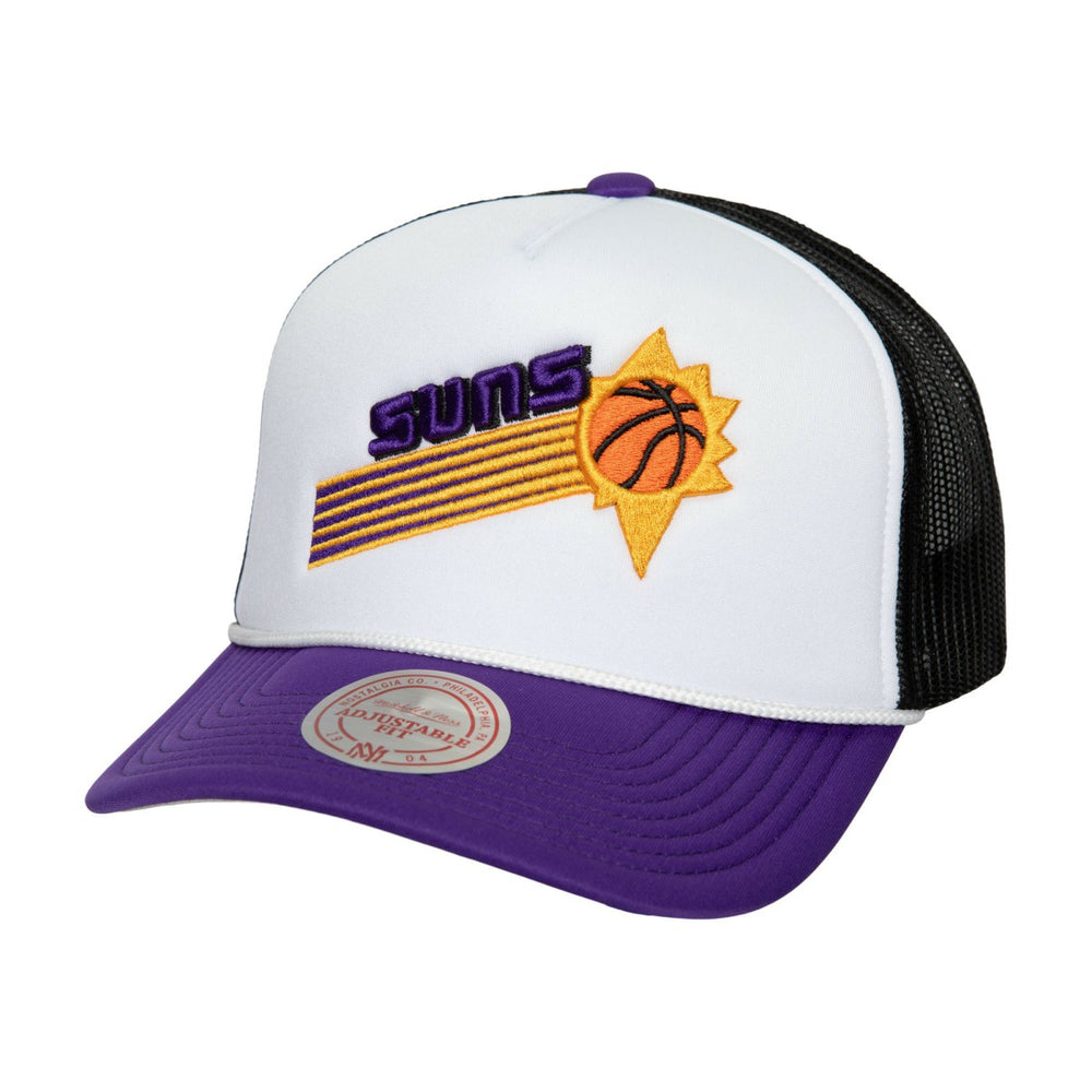 White Phoenix Suns Hardwood Classics Blocker Foam Front Trucker Snapback Hat | NBA