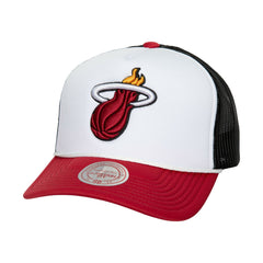 White Miami Heat Hardwood Classics Blocker Foam Front Trucker Adjustable Hat | NBA